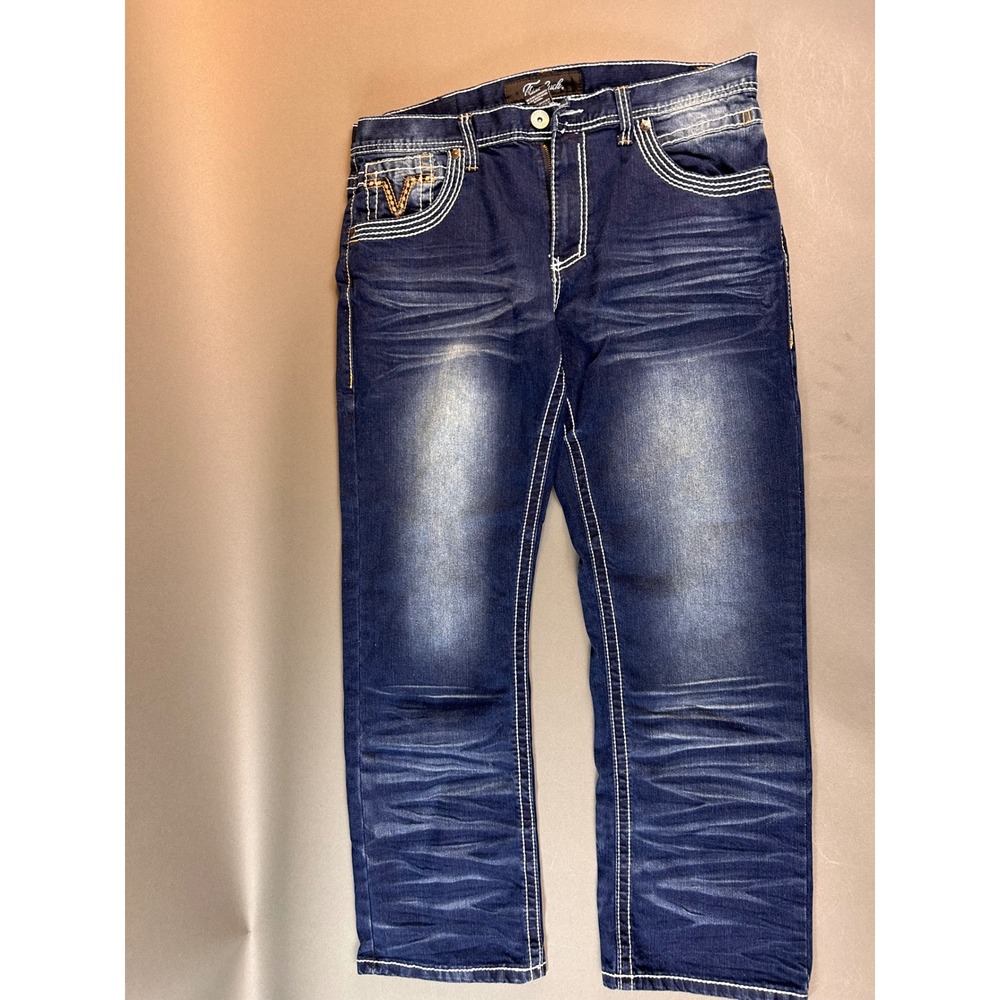 True Luck Mens Bootcut‎ Jeans Dark Wash Contrast Stitch 34x30